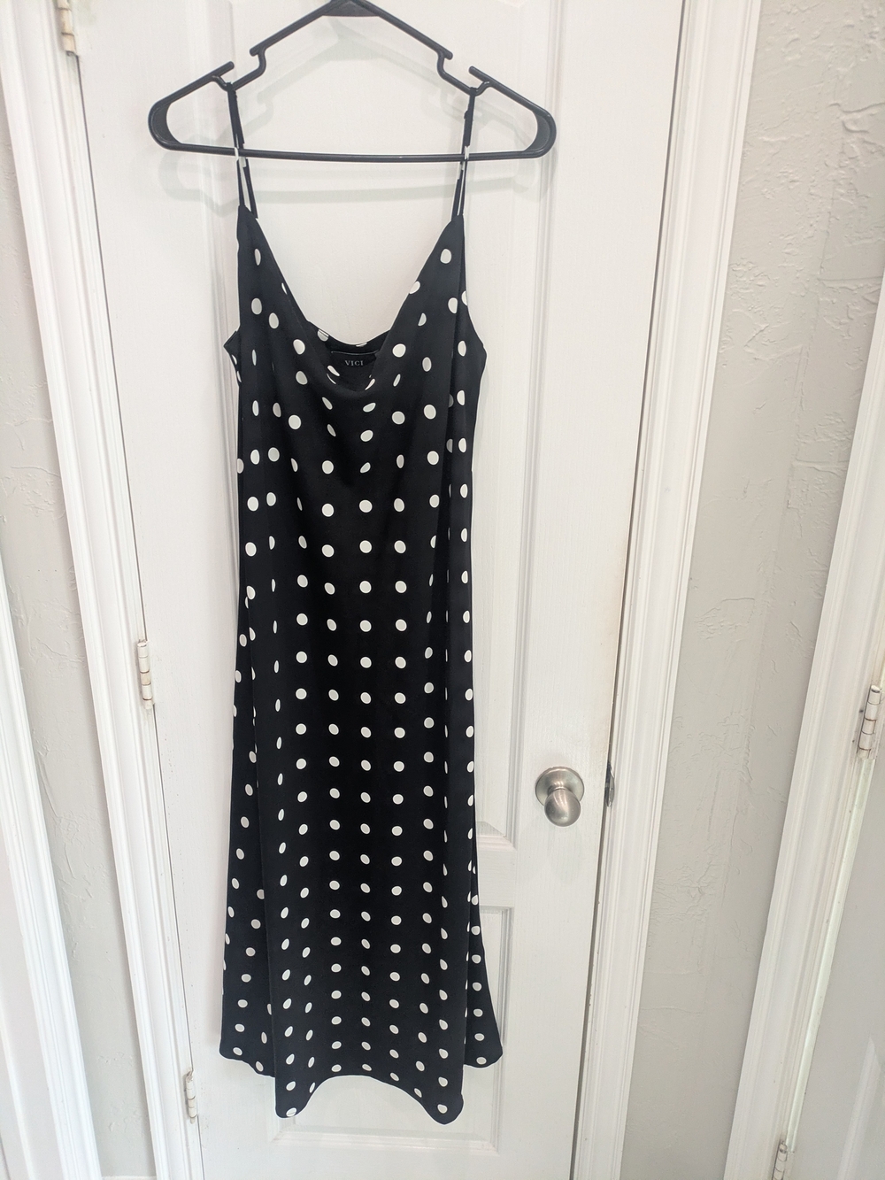 Vici Black and White Polka Dot Midi Slip Dress